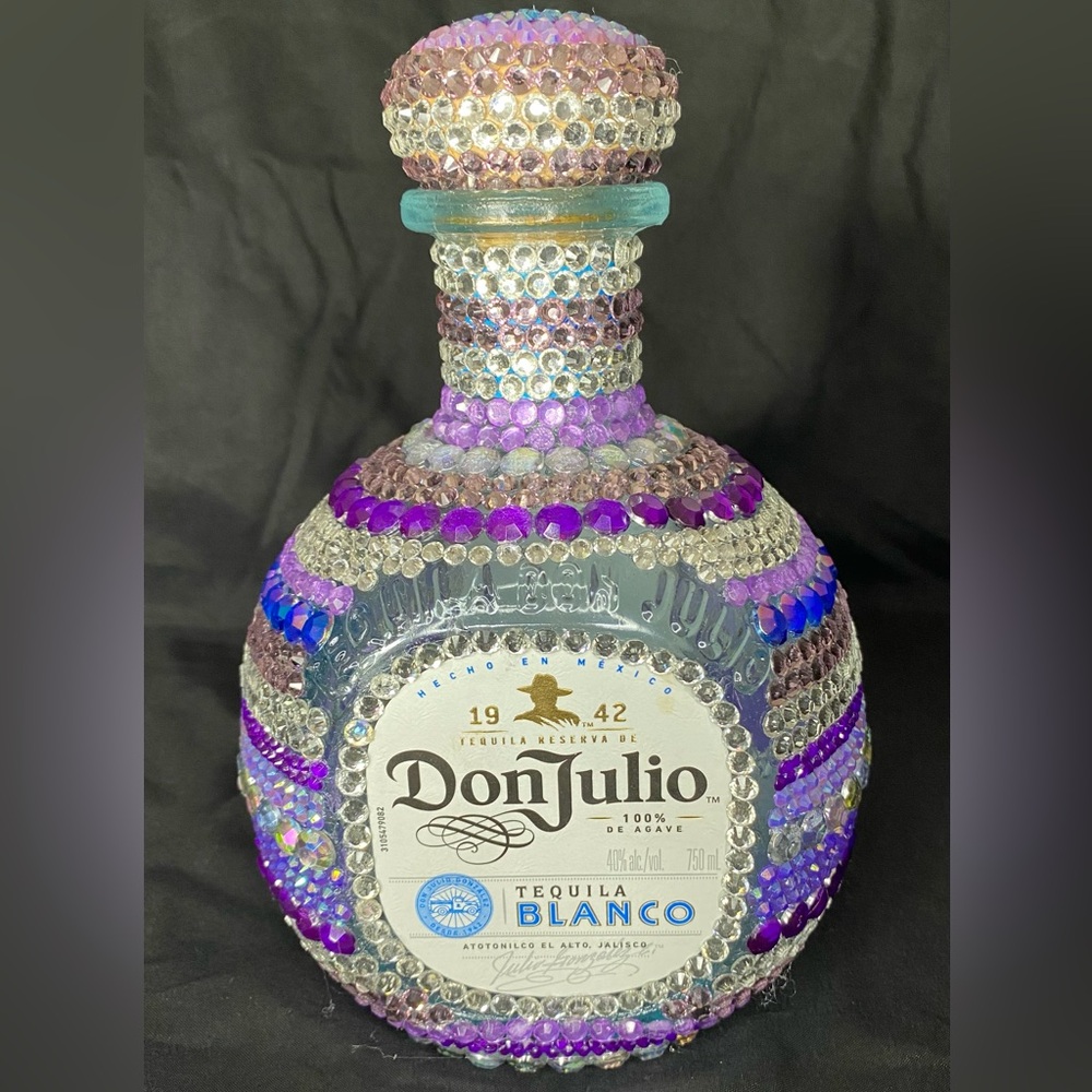 Purple bedazzled Don Julio Blanco bottle
Handmade